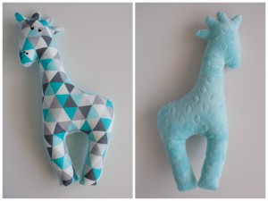 Dwustronna żyrafa turkusowo- szare trójkąty + minky mięta